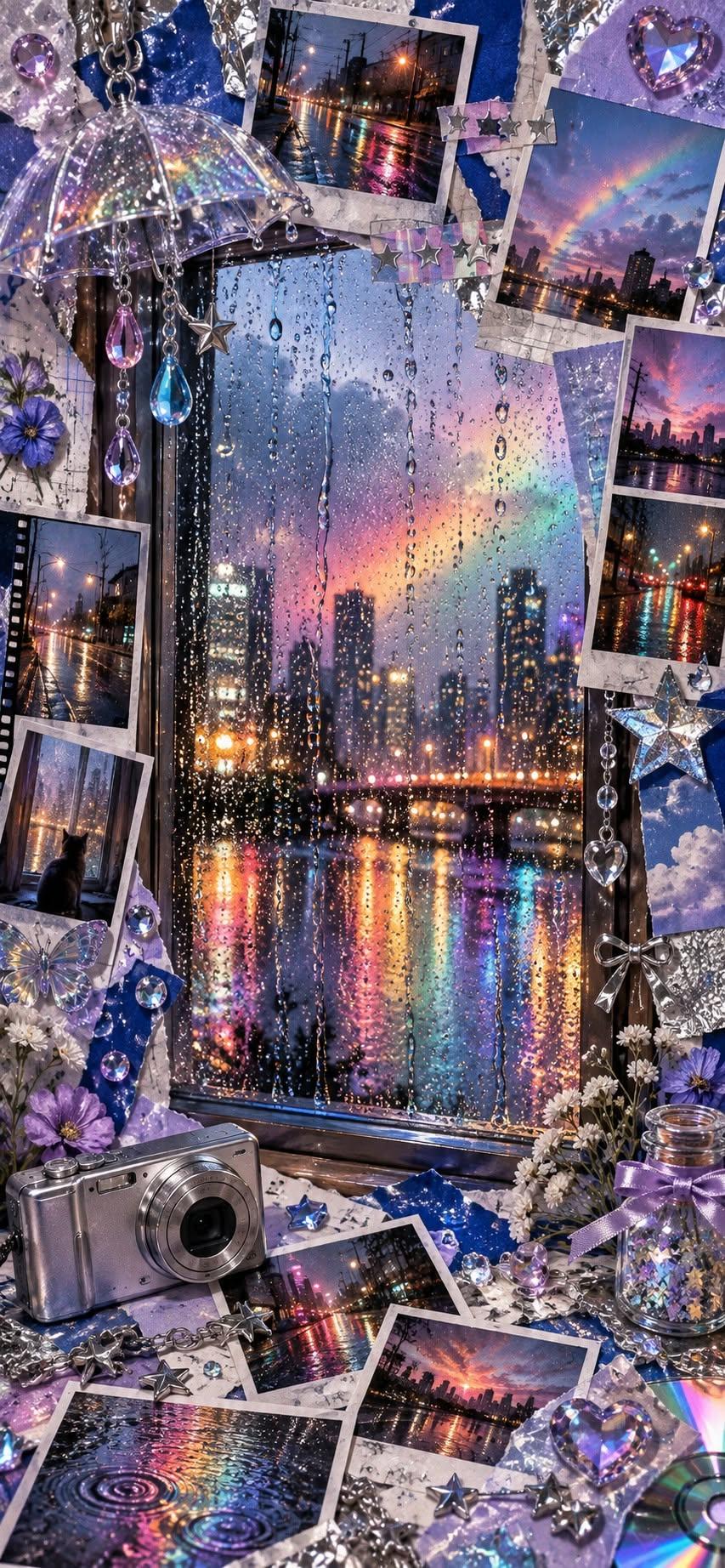 Rainbow Rainy Window Y2K Wallpaper
