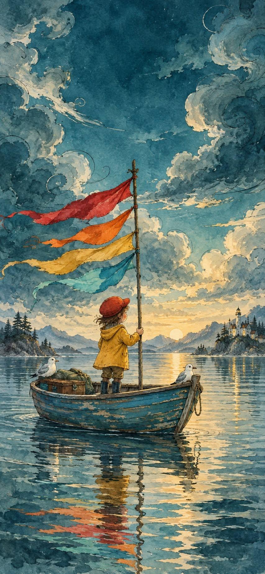 Little Sailor’s Sunset Adventure Wallpaper
