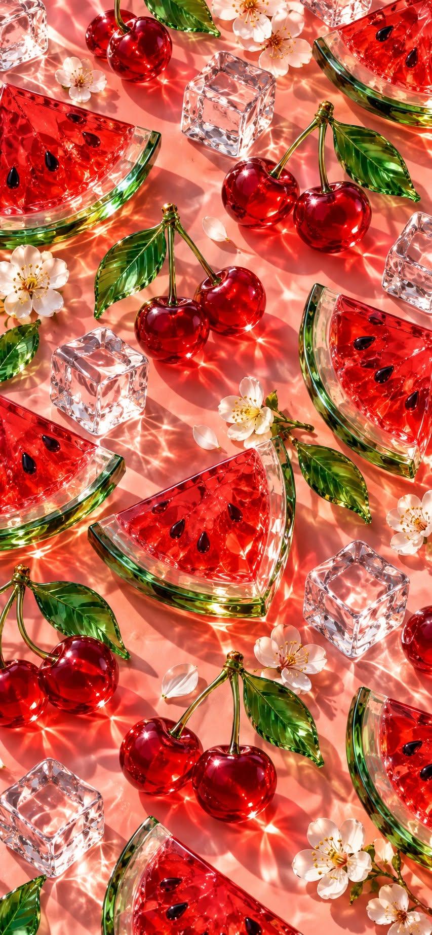 Glass Watermelon and Cherry Wallpaper
