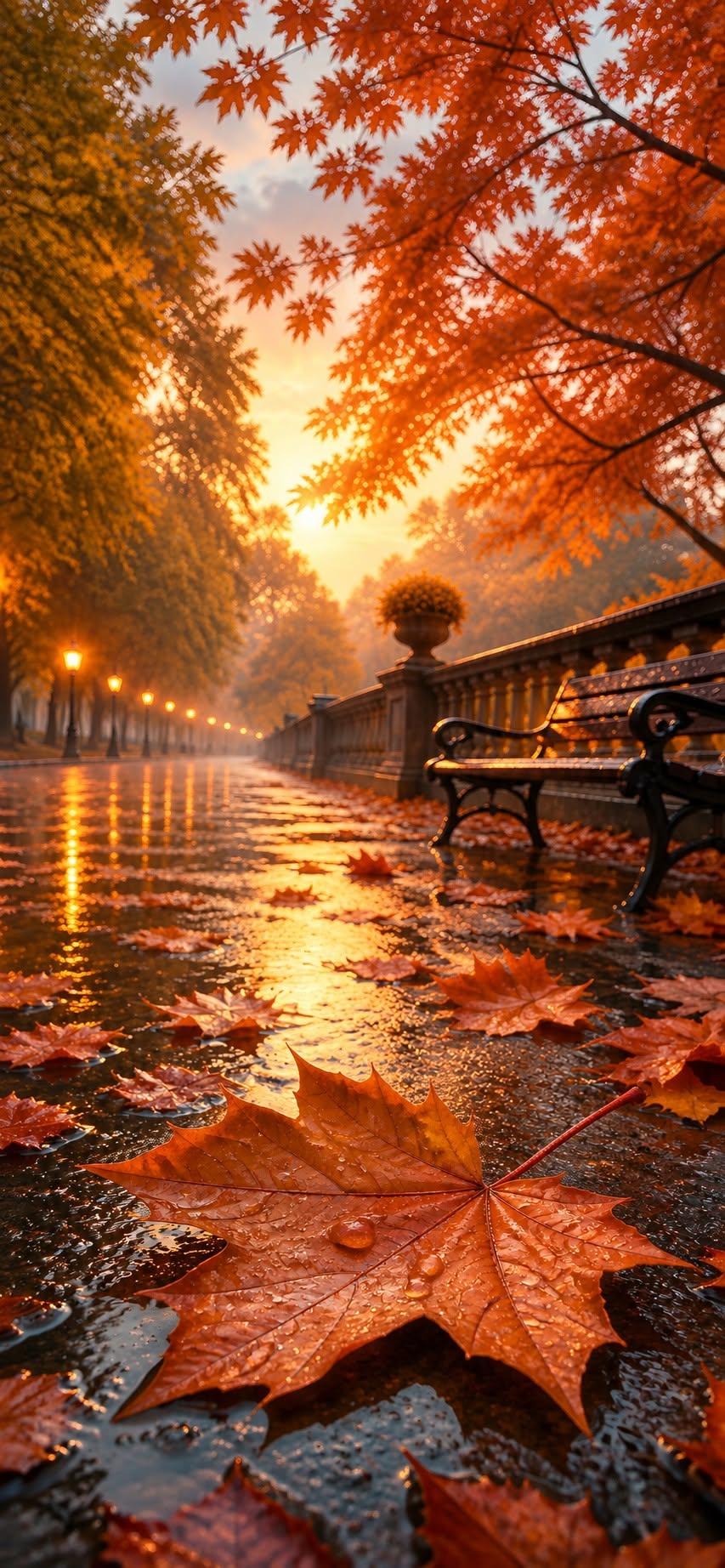 Autumn Rainy Park Wallpaper