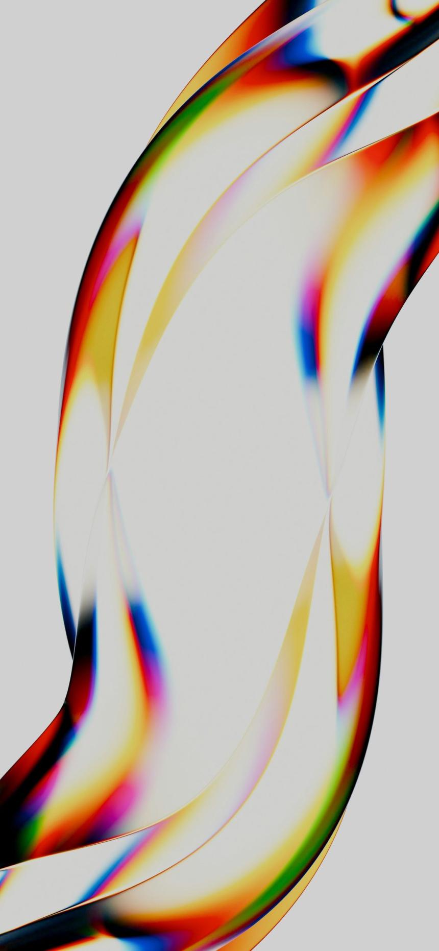 Abstract Glass Ribbon Wallpaper with Rainbow Light on Light Gray